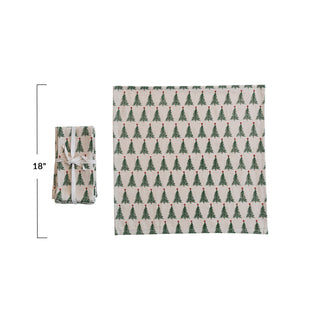 Stonewashed Cotton Printed Napkins w/ Christmas Tree Pattern Creative Co-Op