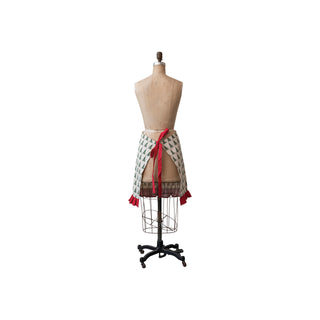 Cotton Printed Half Apron w/ Christmas Tree Pattern, Pocket & Ruffle  Creative Co-Op   