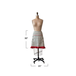 Cotton Printed Half Apron w/ Christmas Tree Pattern, Pocket & Ruffle  Creative Co-Op   