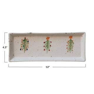 Drawn Trees Stoneware Platter Creative Co-Op