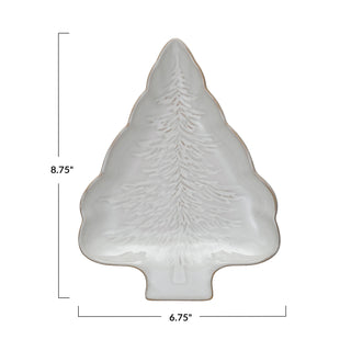 Stoneware Tree Shaped Plate w/ Tree Design  Creative Co-Op   