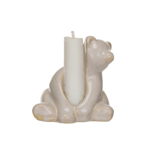 Stoneware Bear Taper Holder, Reactive Glaze, White (Each One Will Vary) Candleholders Creative Co-Op