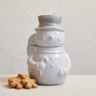 Stoneware Snowman Shaped Cookie Jar, Reactive Glaze (Each One Will Vary) Food Storage Creative Co-Op