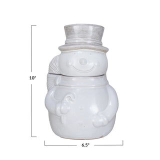 Stoneware Snowman Shaped Cookie Jar, Reactive Glaze (Each One Will Vary) Food Storage Creative Co-Op