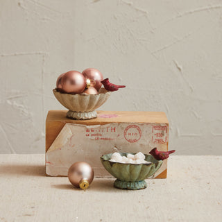 Decorative Pewter Fluted Bowl w/ Bird, Distressed Finish Bowl Creative Co-Op