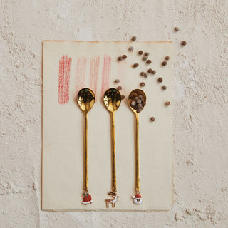 Stainless Steel Spoon w/ Holiday Charm, Gold Finish Serveware Creative Co-Op