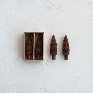 Unscented Pinecone Shaped Taper Candles in Box, Brown Candles Creative Co-Op