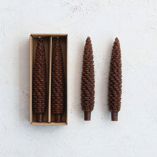 Unscented Pinecone Shaped Taper Candles in Box, Brown Candles Creative Co-Op