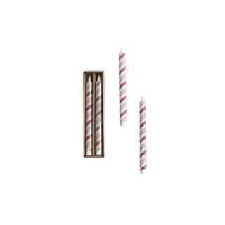 Candles: flameless LED taper candles with red-and-white stripes; box contains a set of 3 candles.