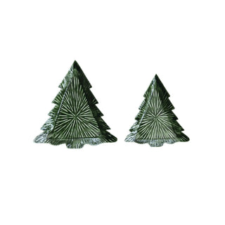 Green enameled metal tree-shaped serving trays, set of 2