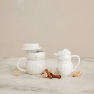 Stoneware Snowman Shaped Creamer, White 4 oz. Serveware Creative Co-Op