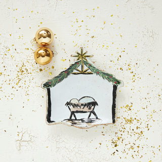 Stoneware Baby Jesus in a Manger Shaped Dish Serveware Creative Co-Op