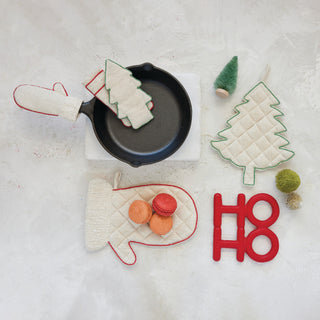 Cast Iron Trivet "Ho Ho", Matte Red Kitchen Accessories Creative Co-Op