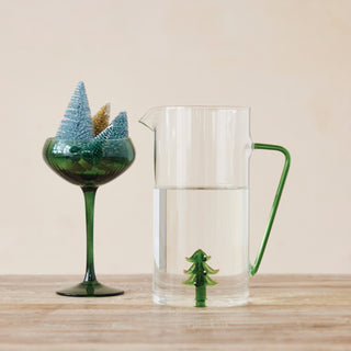 3 Quart Glass Pitcher with Green Handle & Hand-Blown Tree Inside Pitcher Creative Co-Op