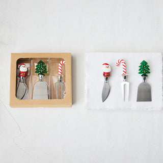 Cheese Knives with Hand-Blown Glass Holiday Icon Handle Serveware Creative Co-Op