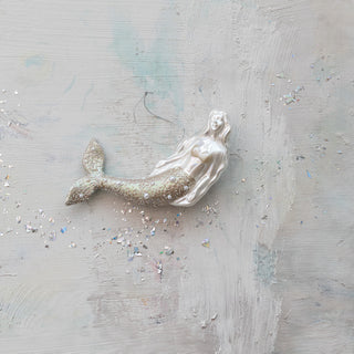 Glass Mermaid Ornament with Glitter & Faux Pearls, White Ornaments Creative Co-Op