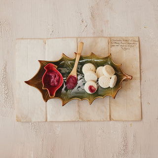 Stoneware Plate with Dish & Bamboo Spoon Plate Creative Co-Op