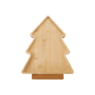 Bamboo tree-shaped cheese and cutting board with a wooden stand