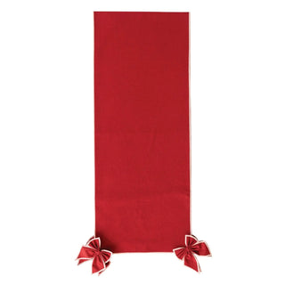 Cotton & Linen Table Runner, red with pink stitched edge and two detachable bows at ends.