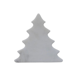 Tree-shaped marble trivet/serving board in white, ideal for cheese and appetizers.