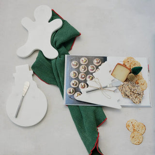 White marble tree-shaped trivet and round cheese board; 2-piece serving set.
