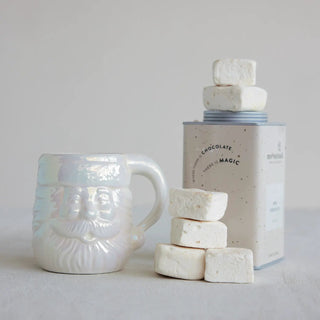 Santa head stoneware mug, 12 oz, pearlized white finish.