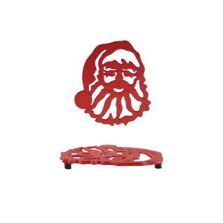 Cast iron Santa head trivet, red, decorative holiday kitchen accessory