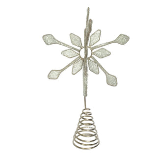 Metal and glass beaded snowflake tree topper in silver finish