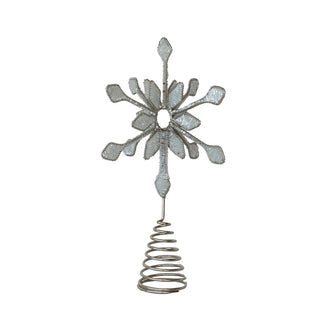 Metal beaded snowflake tree topper with silver finish
