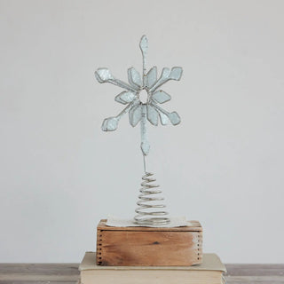 Metal & Glass Beaded Snowflake Tree Topper, silver finish