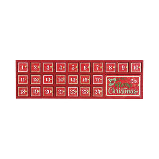 MDF Advent Calendar in red with 25 numbered doors and a Merry Christmas panel