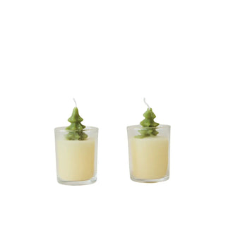 Unscented Tree Candle in Glass Vessel, 2-pack with green tree toppers