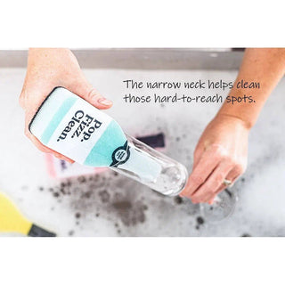Scrubbly Kitchen Sponge Pop Fizz in turquoise and white, narrow-neck bottle shape.