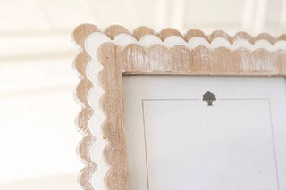 Wood scallop photo frame with natural wood finish and white scalloped edge, designed for 8x10 photos