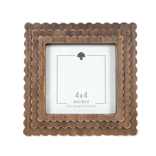 Photo frame, espresso wood with scalloped edge for 4x4 inch photos.