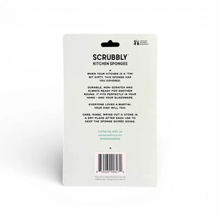 Martini Scrubbly kitchen sponge packaging on a light gray card with barcode.