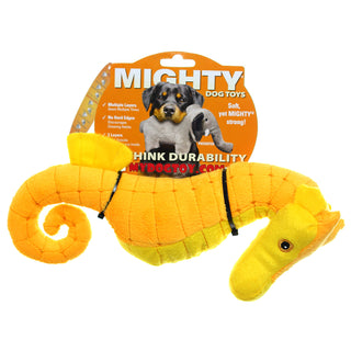 Seahorse plush dog toy, large yellow-orange, squeaky