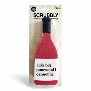 Scrubbly Sponge by Wine Wash Co. pink scrub sponge on beige packaging