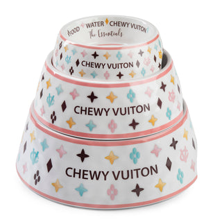 White Chewy Vuiton Dog Bowl - 3 Sizes!! Dog Food Bowl Haute Diggity Dog