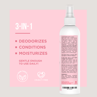 3-in-1 dog bath spray in a pink bottle with floral coconut scent.