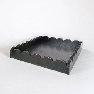 Wood scallop tray with scalloped edges in black, 13x9x2 for home decor
