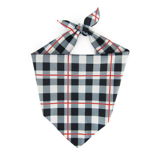 Pet bandana in black and white plaid with a tied neck bow
