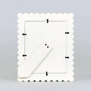 Wood scallop photo frame for 8x10 photos, white finish with back easel stand
