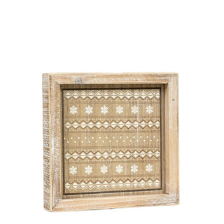 Wood frame sign, 7x7 inches, distressed natural wood with geometric snowflake motif.