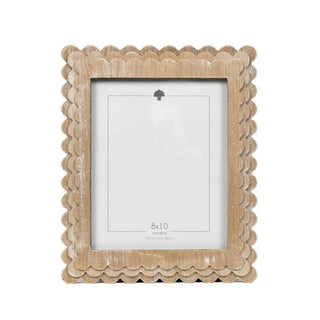 Wood scallop photo frame, natural finish for 8x10 pictures, small tree logo on mat
