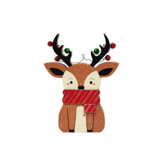 5x7 chunky wooden reindeer decor with red scarf and ornament balls