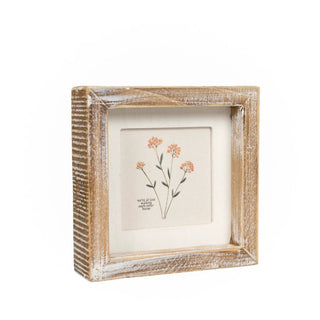 Picture frame sign 5x5 in distressed whitewashed wood with floral print