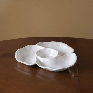 Havana triple-dip white ceramic serving dish with three compartments