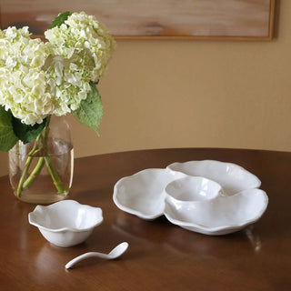 Havana triple-dip white ceramic serving dish set with ruffled edges
