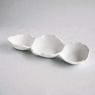 Triple Dip set: three connected white ceramic bowls with soft, curved edges.